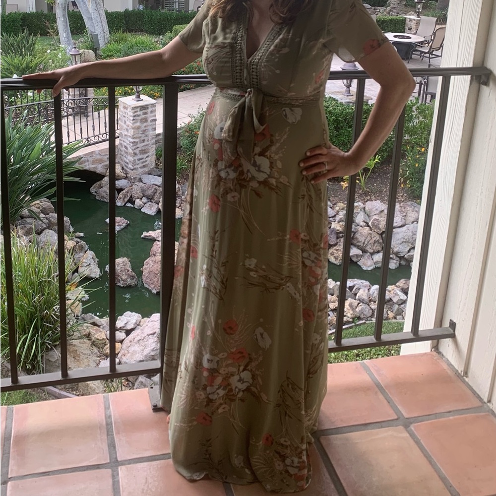 Floral Maxi Dress in Olive Green